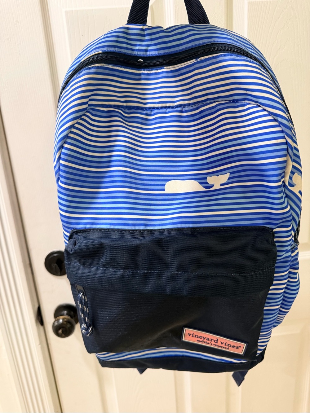 Vineyard Vines Navy and Bright Blue Striped Whale Backpack
